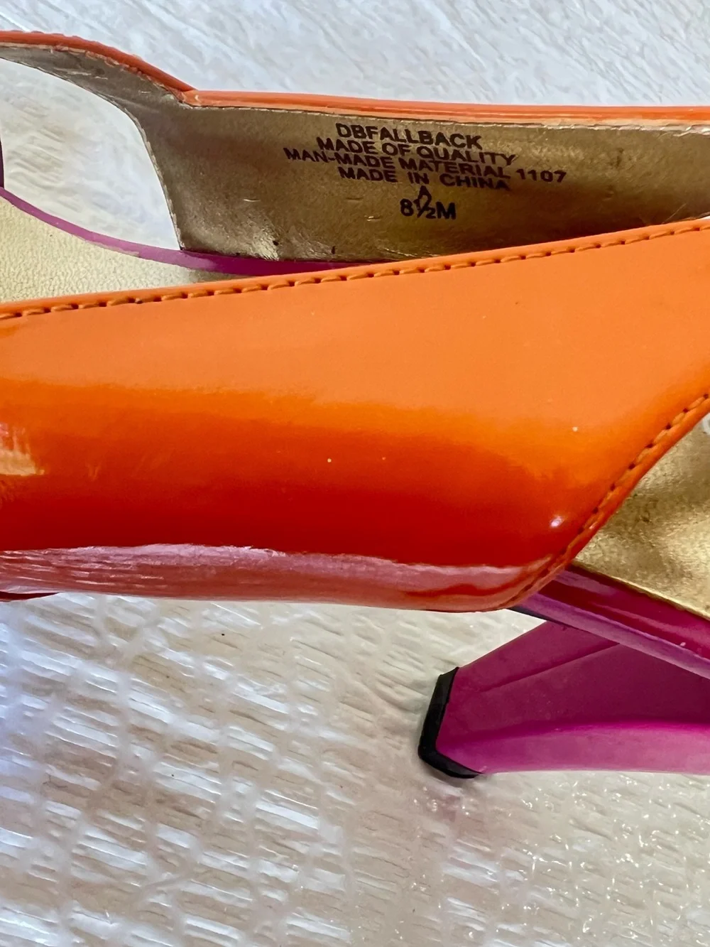 Bandolino Orange and Pink Patent Slingback Heels